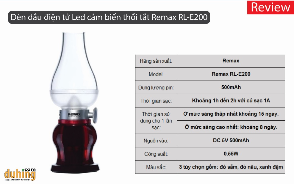 Đèn dầu điện tử Led cảm biến thổi tắt Remax RL-E200
